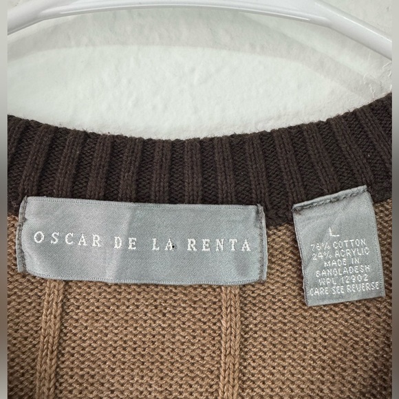 OSCAR DE LA RENTA Brown Stripe Knit Sweater L Men’s Classic Cable Pullover - Picture 5 of 9